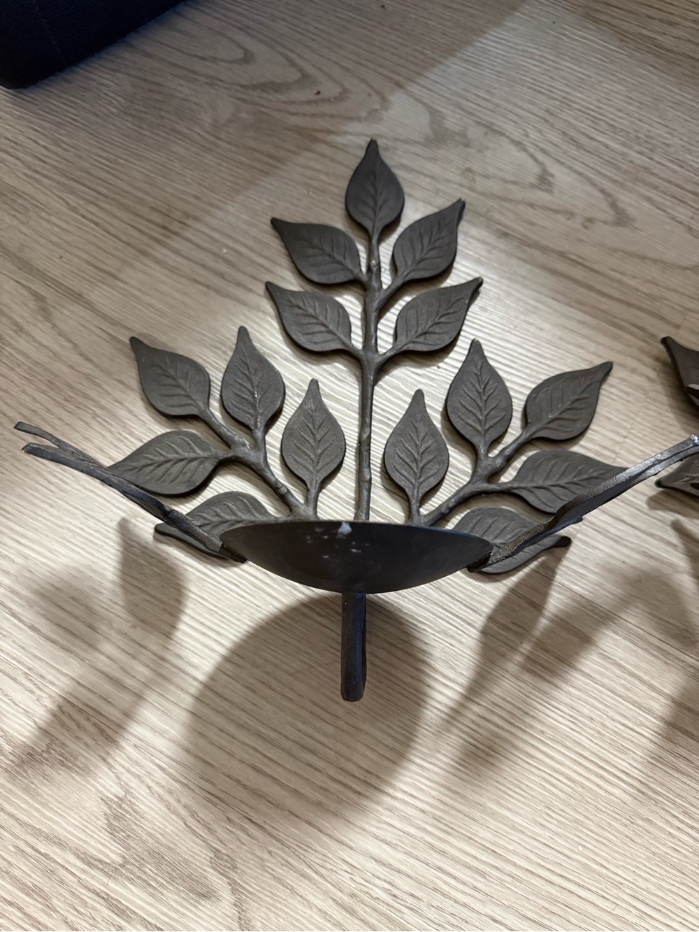 Leaf Designed Black Metal 12"T Wall Mounted Pillar Candle Holder 13" W Set Of 2